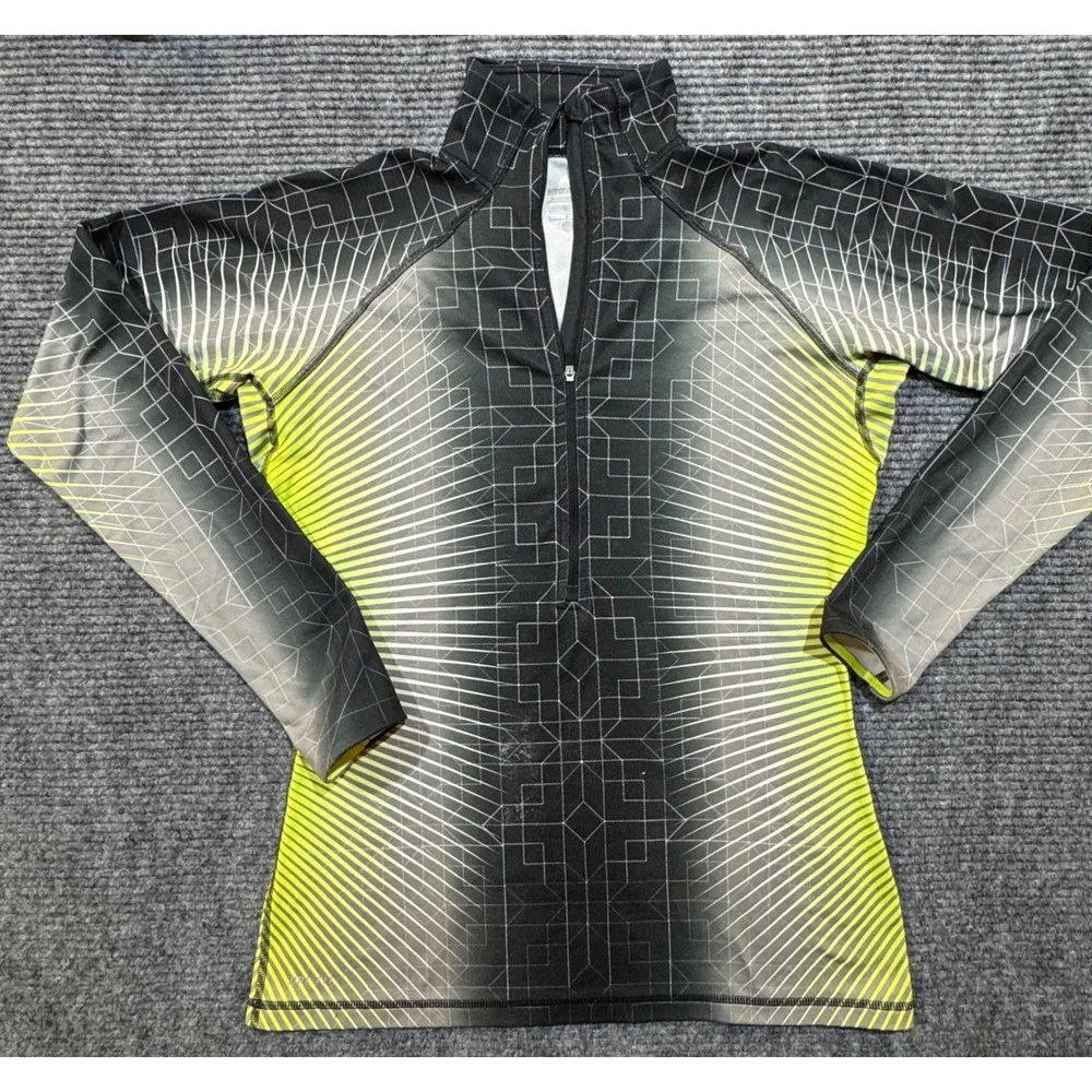 Nike Pro Hyperwarm Half Zip Women's‎ L Black Yellow Geometric Pullover